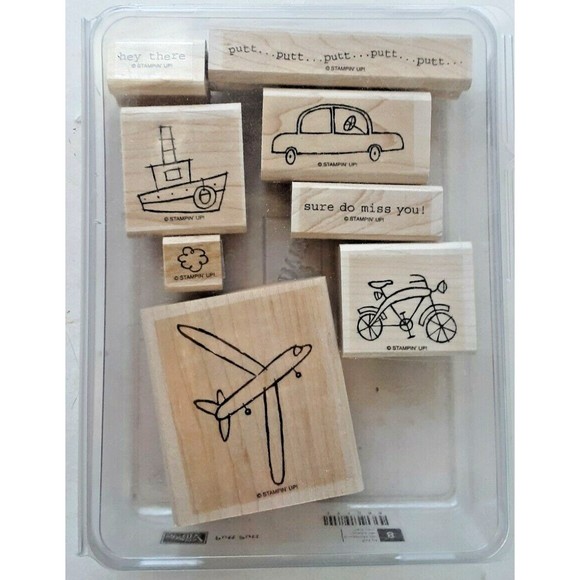 Retired Stampin' Up! "Putt Putt" Stamp Set Wood Mounted - Picture 1 of 8